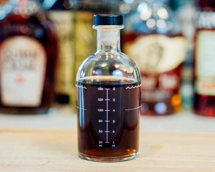 a detail view of the graduated measurement graphic on the back of the bottle.